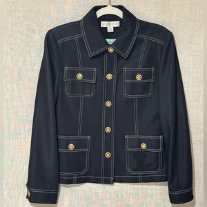 Casual Corner Y2K Jacket Dark Navy Stretch with Gold Buttons